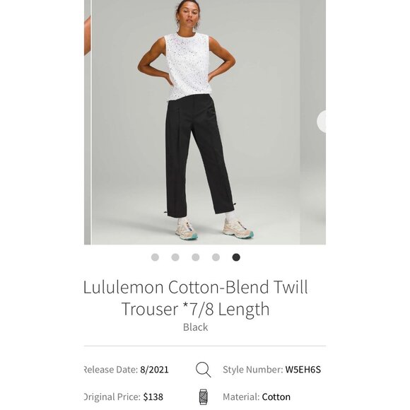Lululemon Cotton-Blend Twill Trouser 7/8 Length Black 27 - Picture 3 of 15